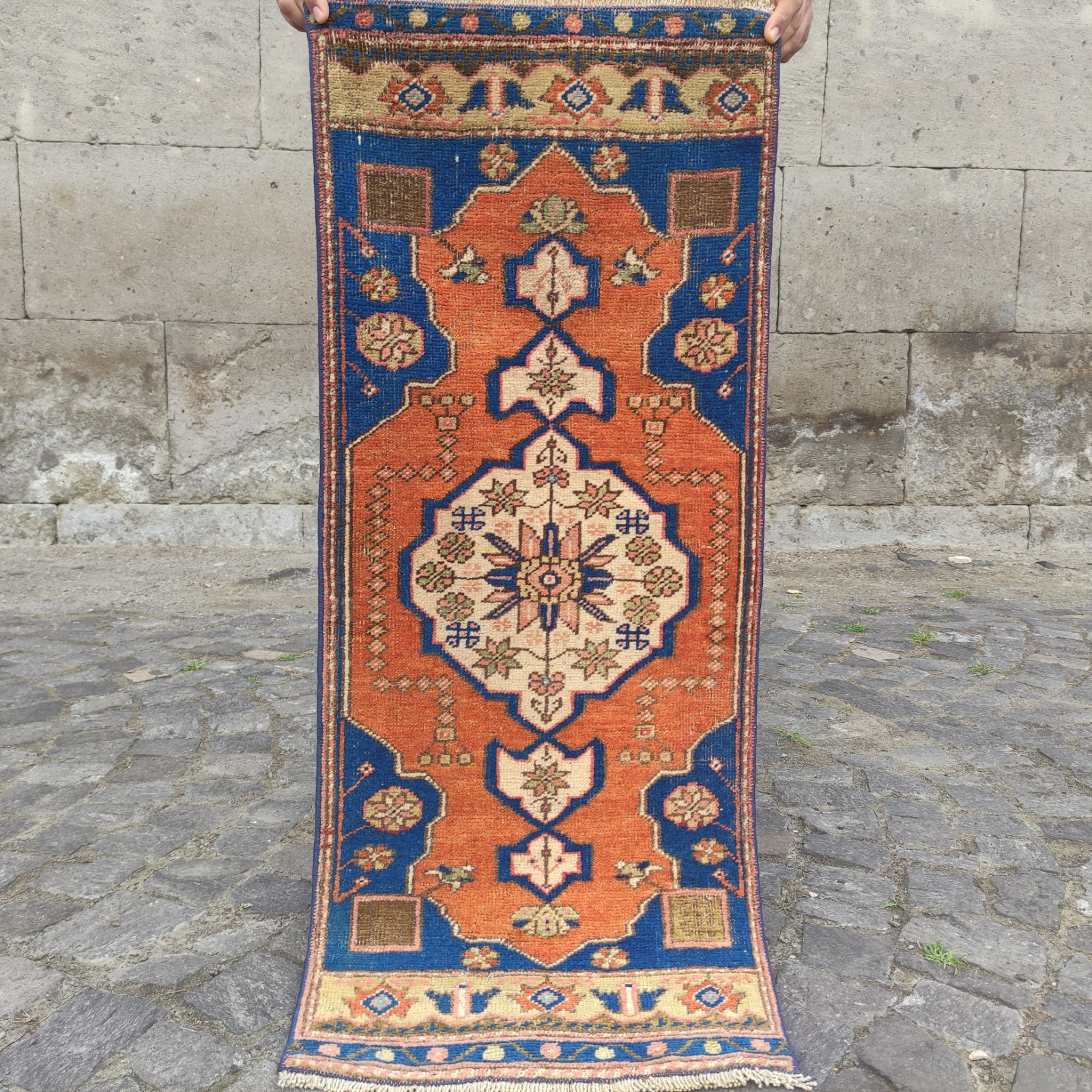 Vintage Taspinar rug 2×4 mini runner rug 1.51 x 3.67 ft. worn carpet 46 x 112 cm