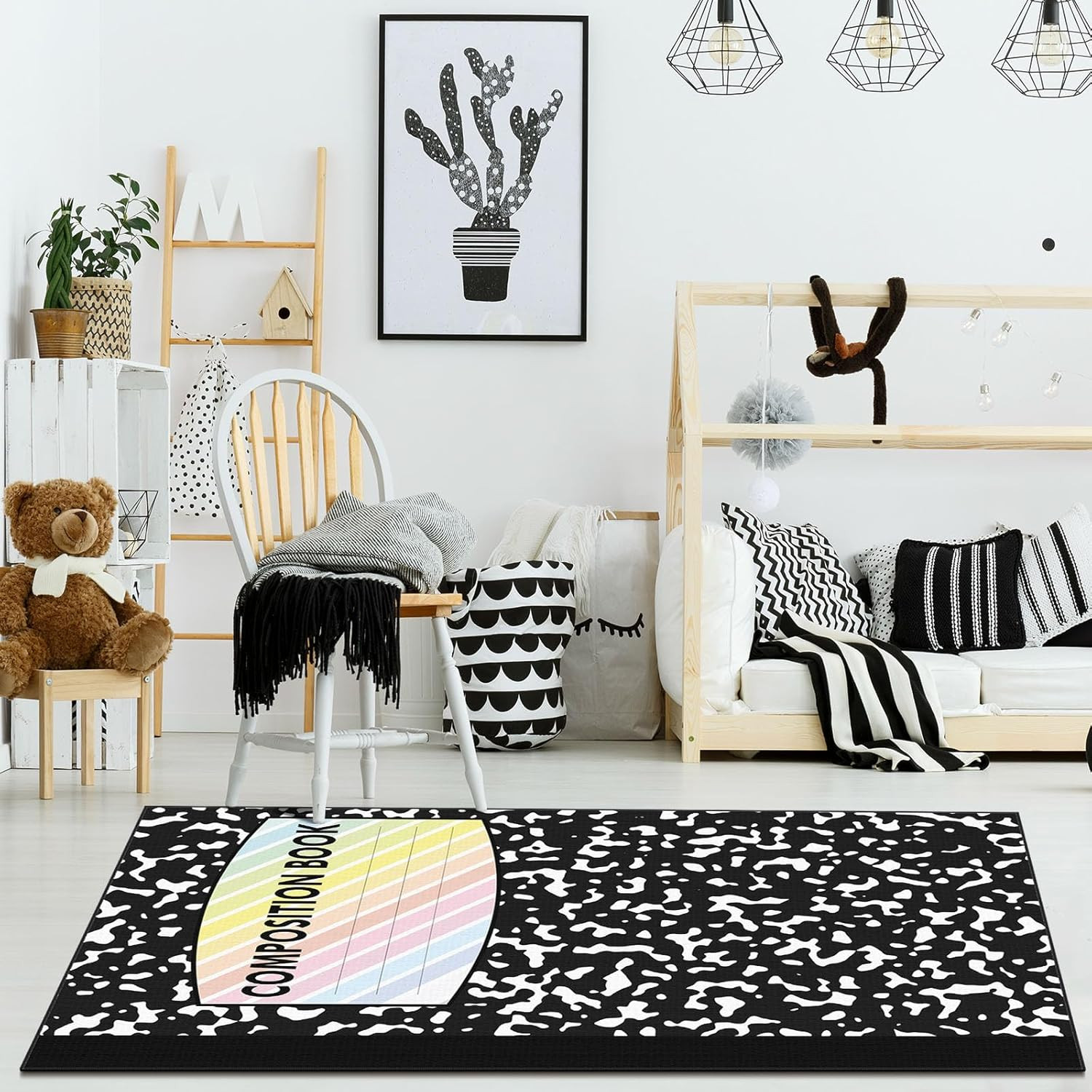 Large 5×7.5 Ft Composition Book Rug – Non-Slip Classroom & Playroom Carpet