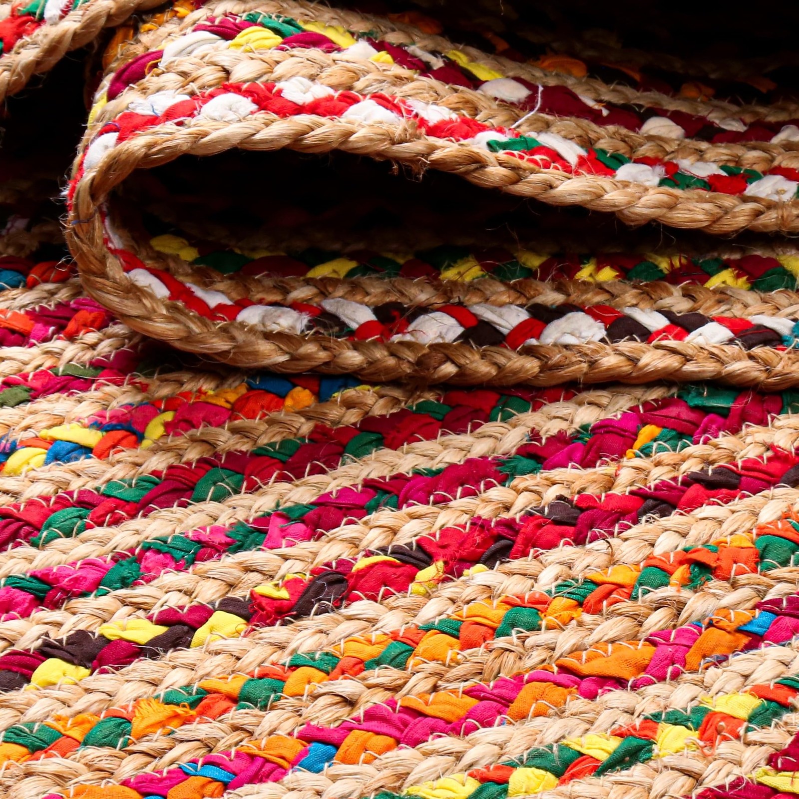 Hausattire Boho Braided Round Rug – Multi Color, 4 ft 4′ (Round), Color