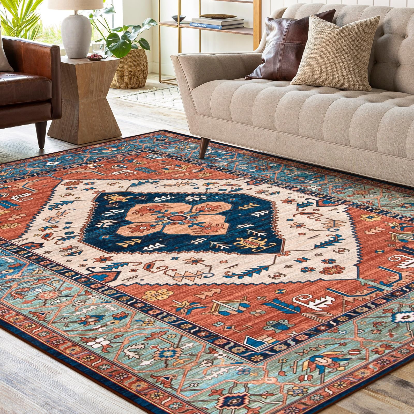 Oriental Washable Rug 6×9, Non-Slip Ultra-Thin Living Room Area Rug, Stain Re…