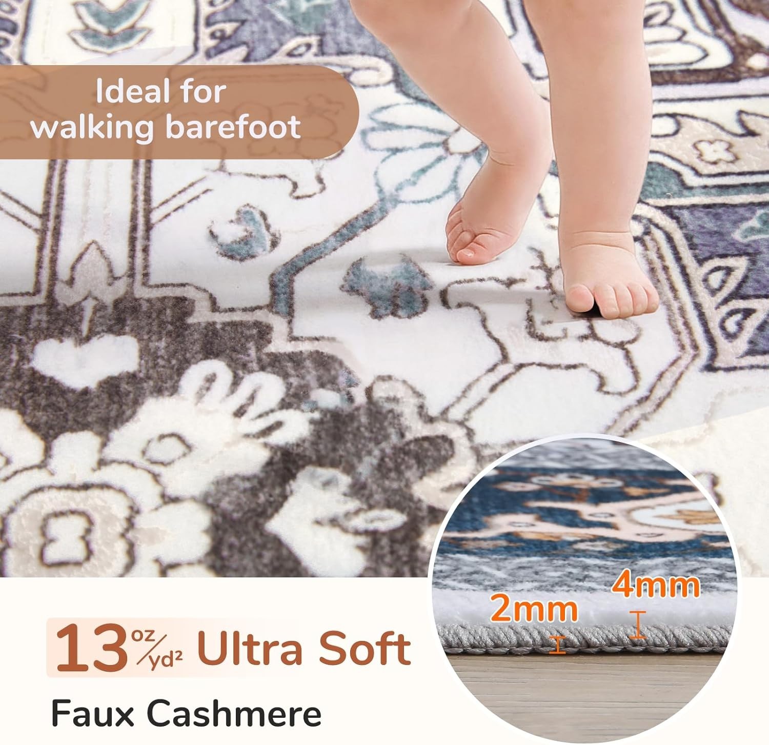 Luxurious 5×7 Faux Cashmere Area Rug – Washable & Non-Slip for Modern Homes