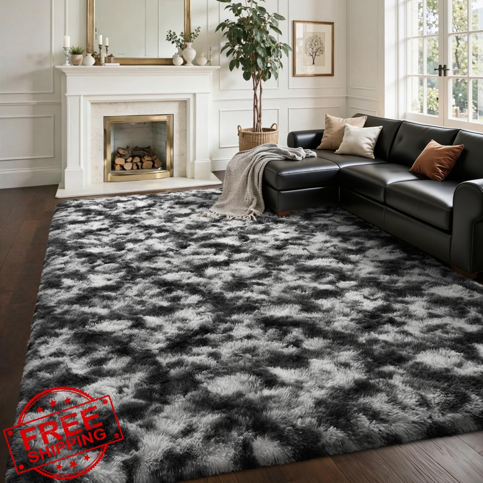 LòutiRoot Home 8×10 Black Shag Area Rug