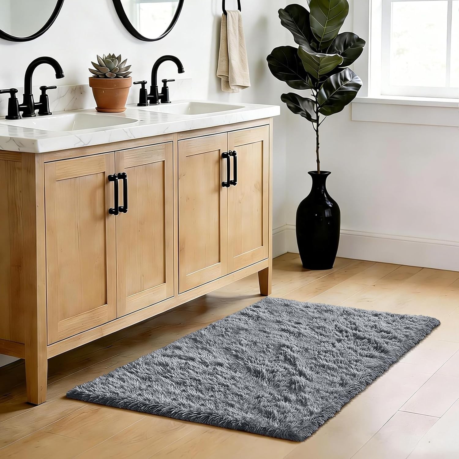 Modern High Pile Grey Shag Area Rug 2′ x 4′ – Family-Friendly & Slip-Resistant