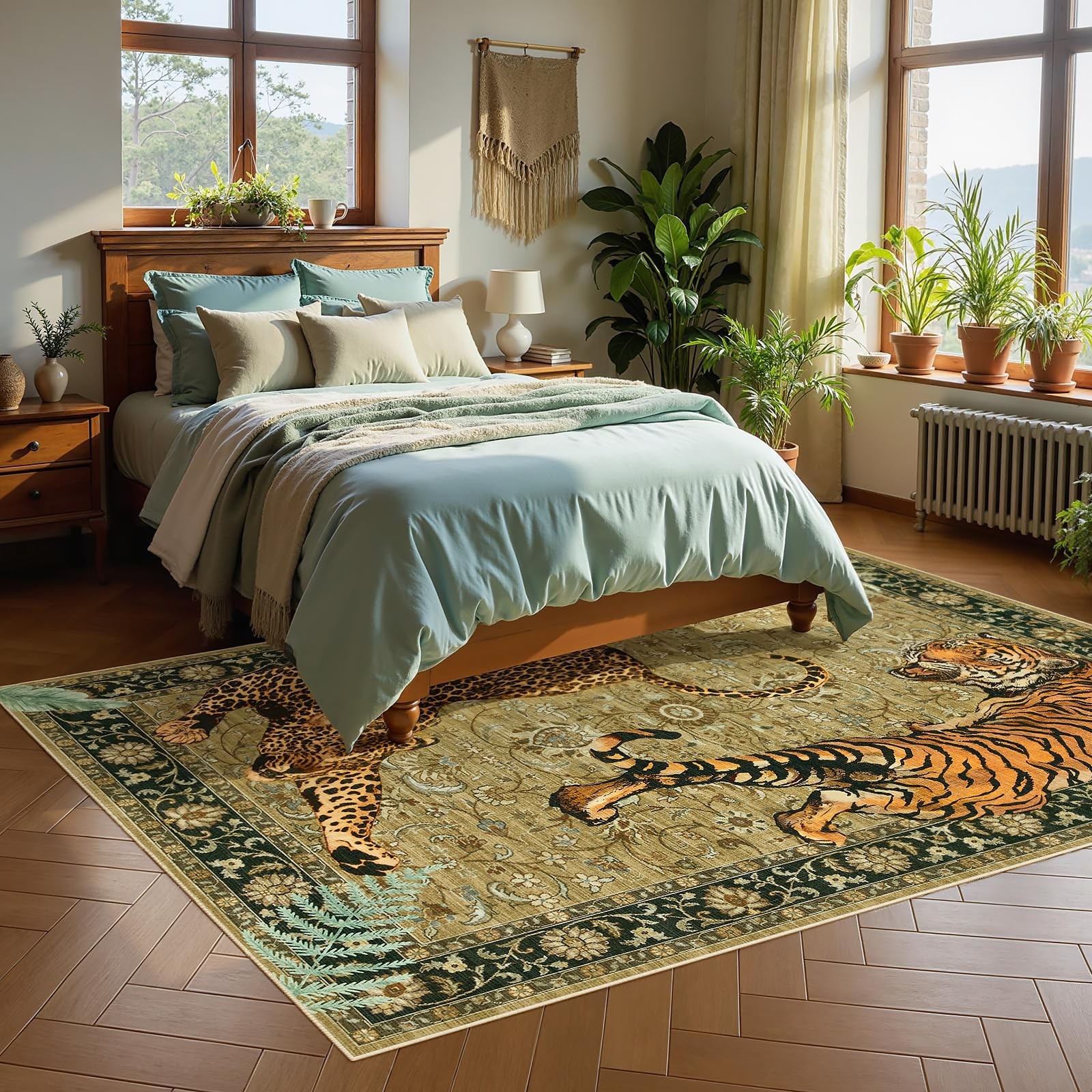 Joydeco Washable Boho Tiger Print 5×7 Living 5′ x 7′ (Rectangular), Camel