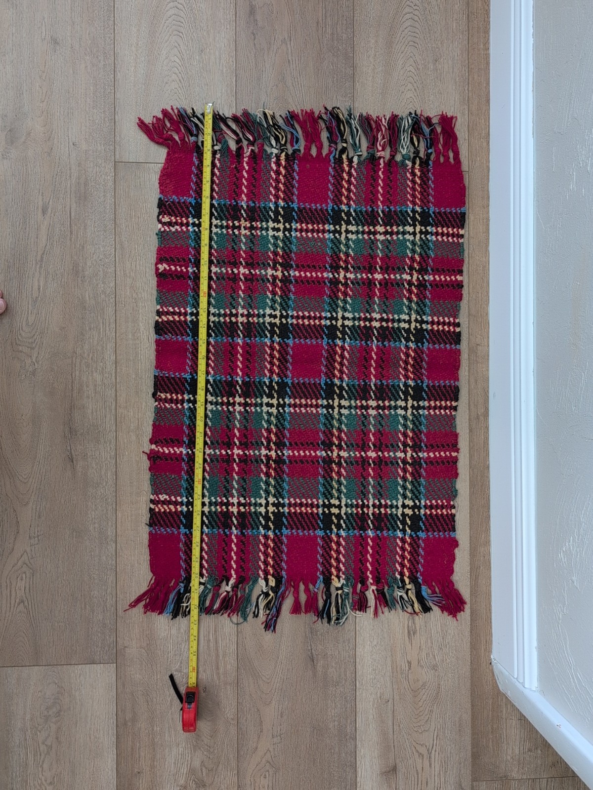 Plaid Red Green Light Blue Black And Creme Colored Throw Rug 33×20″ Cotton Blend