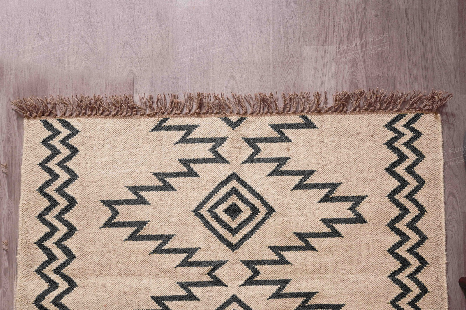 Handwoven Wool Jute Off White Kilim Rug With Black Design Rug For Living Room