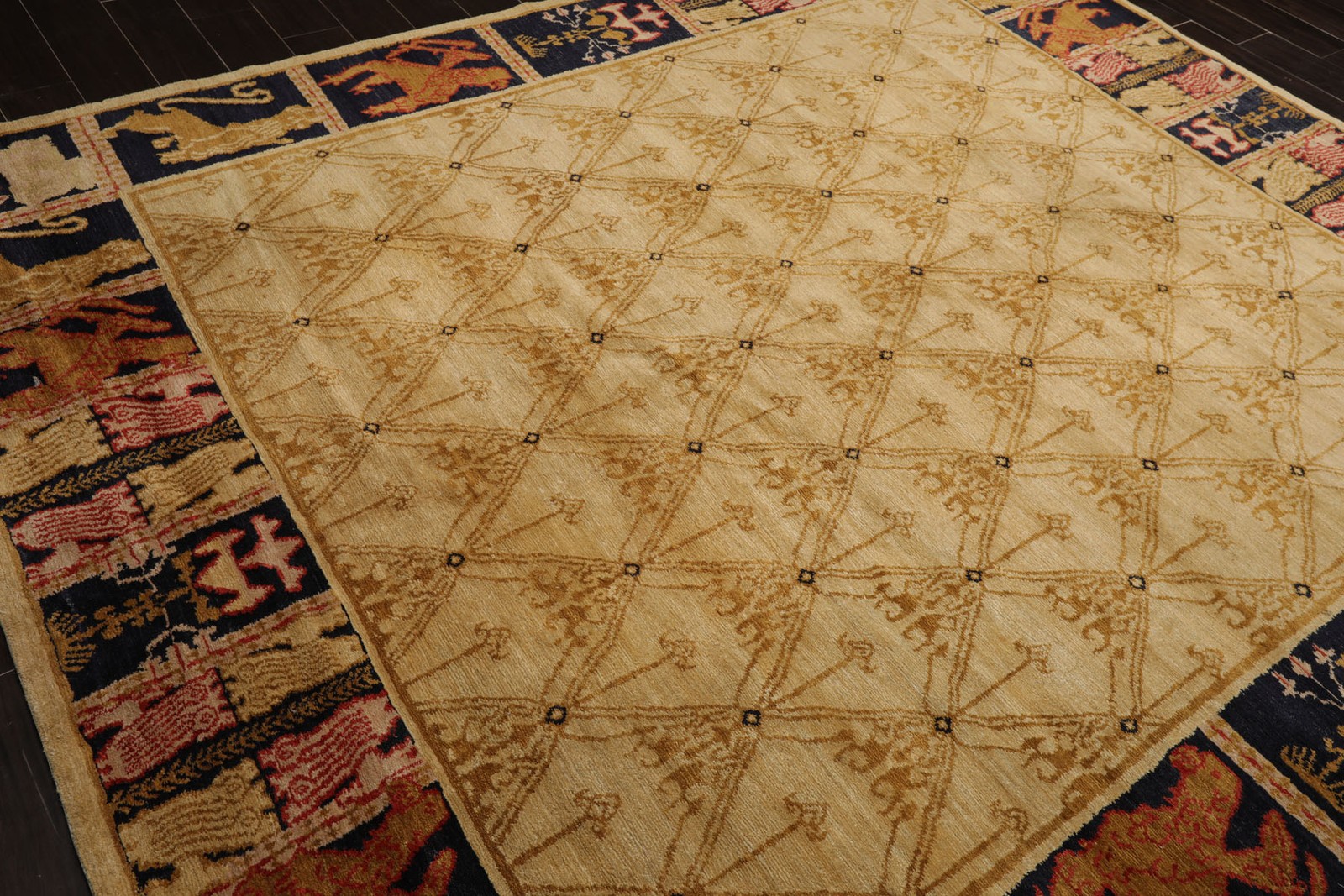 8’2”x9’10” Hand Knotted Wool Beige Transitional Tibetan Pictorial Rug
