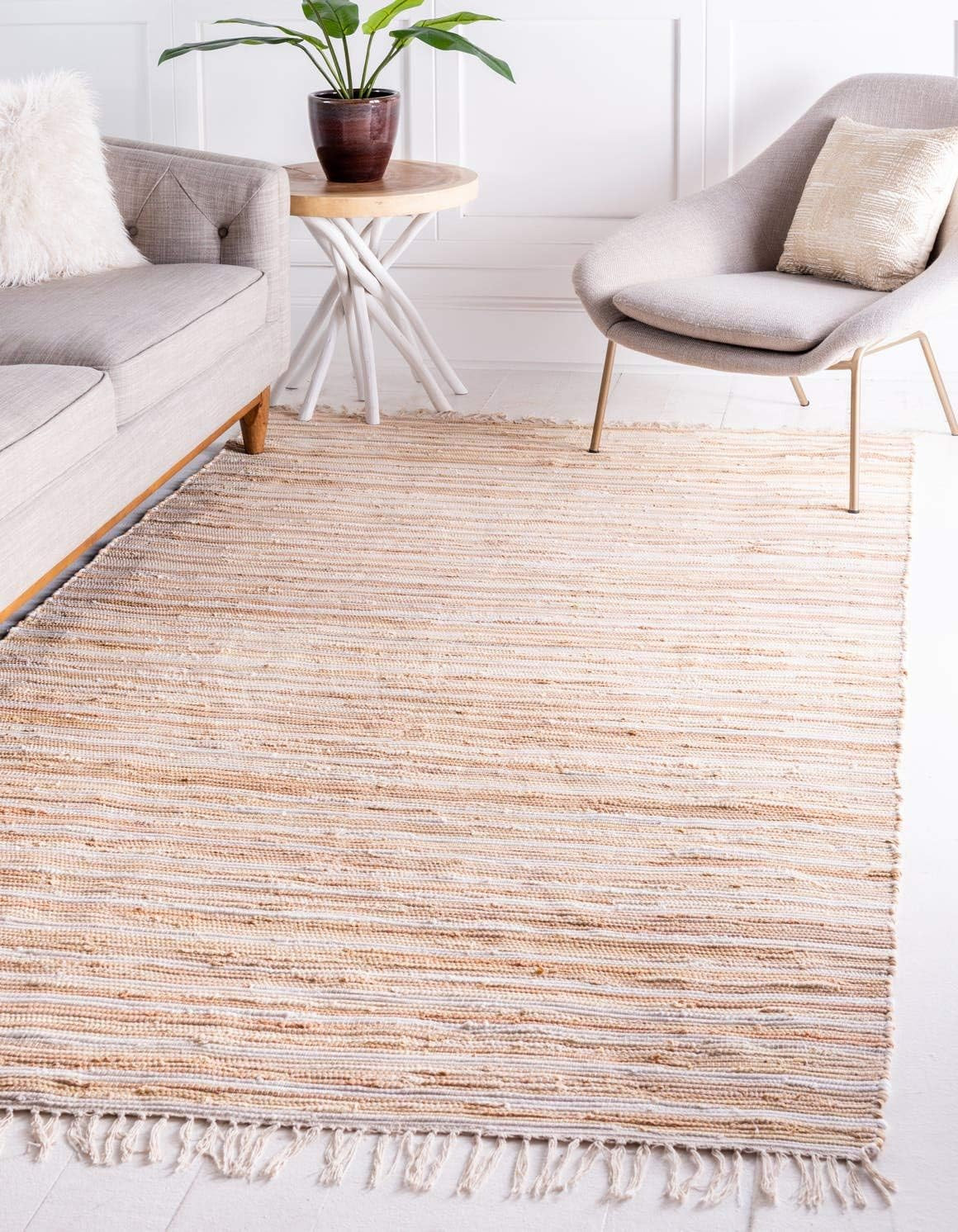 Chindi Cotton Collection Soft Hand Woven Natural Fiber Striped Area