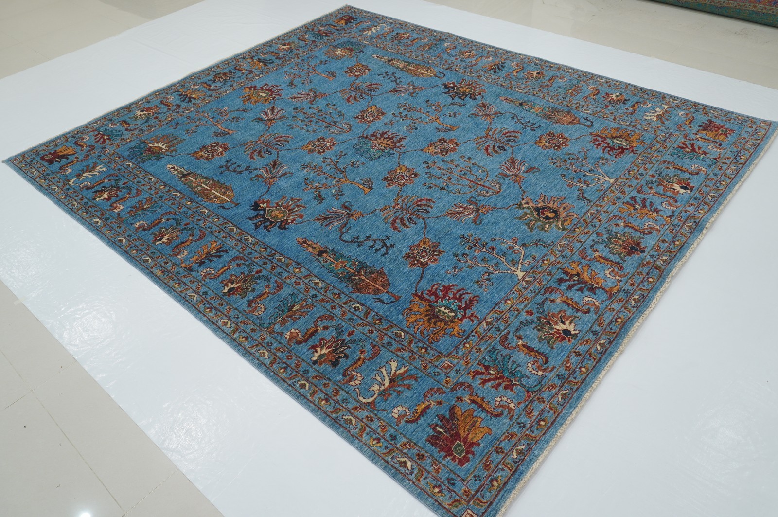 8×9 ft Blue Tree of Life Gabbeh Afghan Hand Knotted Wool Rug
