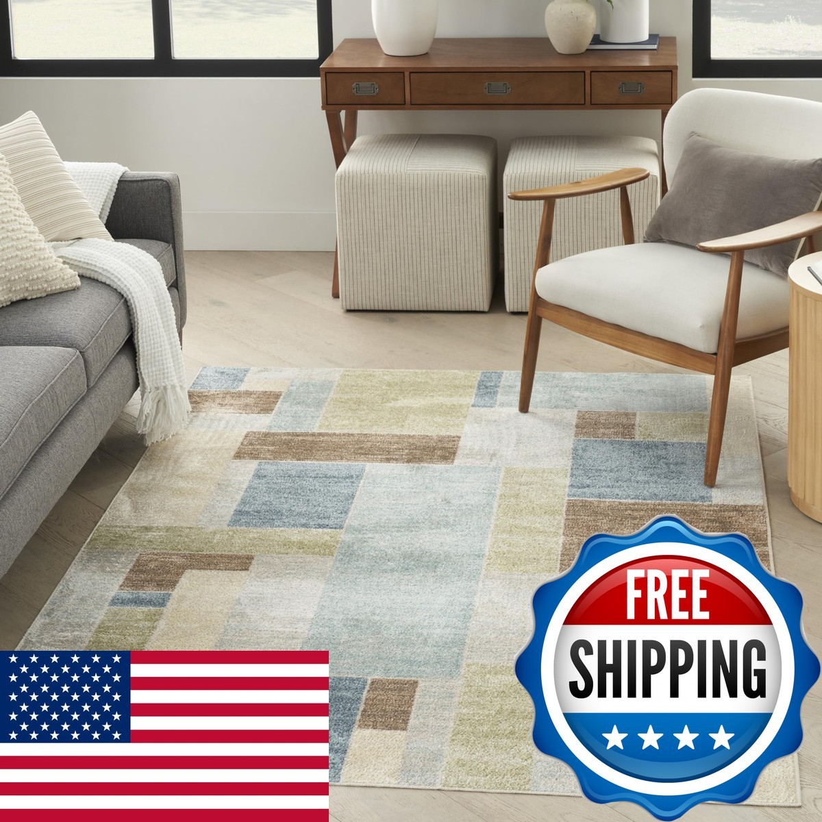 Nourison Home Astra Machine Washable Blue Green Multi 4 X 6 Area Rug –