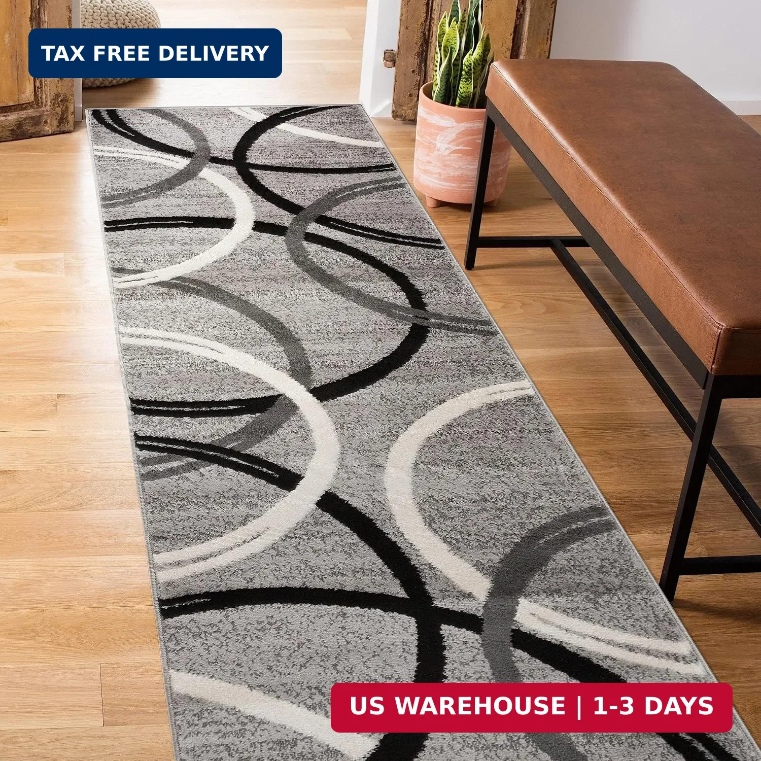 Rugshop Wavy Circles Non-Shedding Living Room Runner Rug Gray 2′ x 7’2″ | Runner