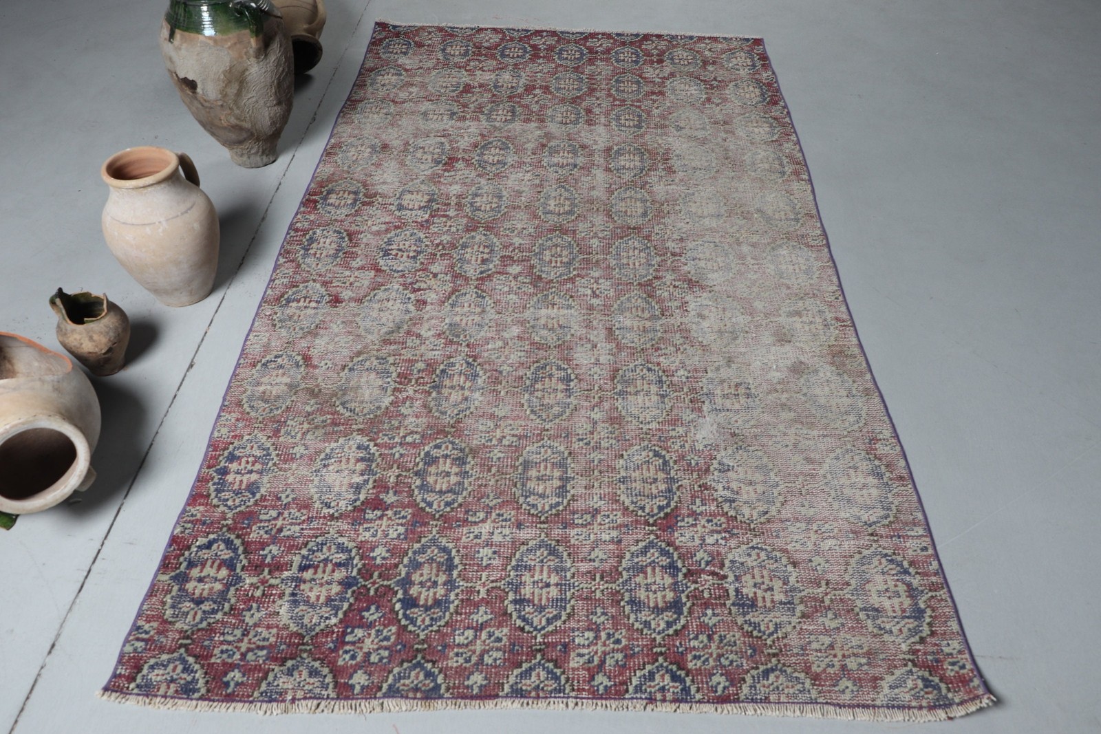 4,4×7,9 ft Turkish Area Rug, Red Blue Vintage Oriental Wool Rug