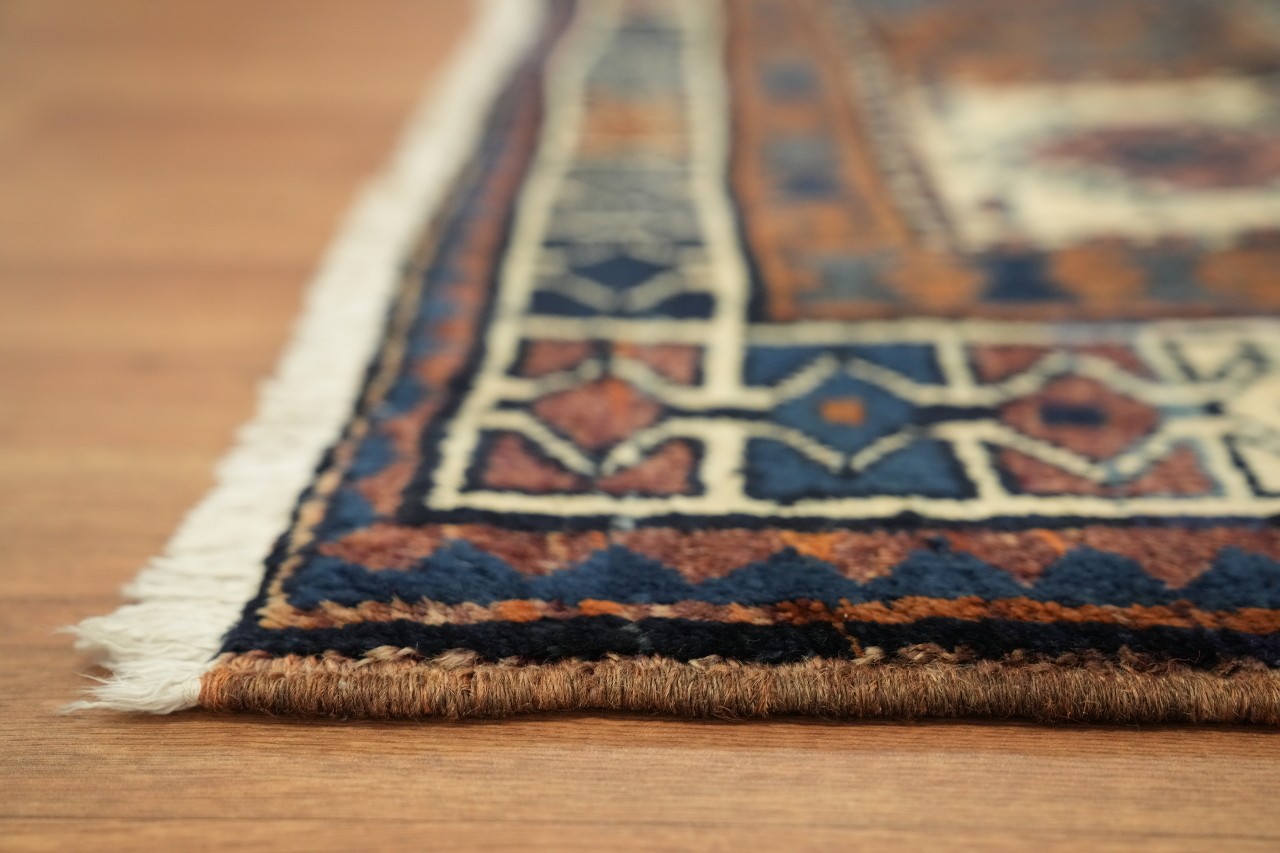 5×7 All-Over Geometric Hand-Knotted Wool Area Rug in Multicolor Hues
