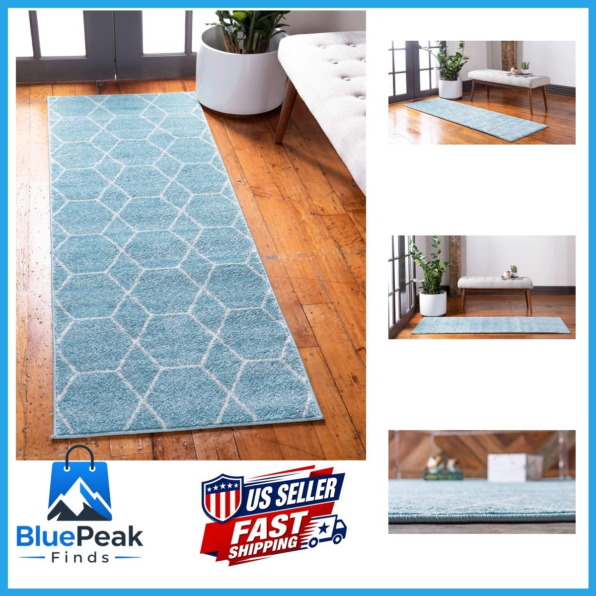 Unique Loom Trellis Frieze Collection Area Rug – Geometric (2′ x 8′ 8″ Runner