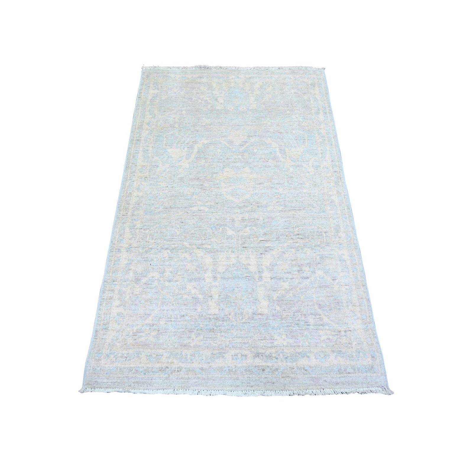 2’10″x5′ Ash Gray, White Wash Peshawar Wool Hand Knotted, Oriental Rug R74065