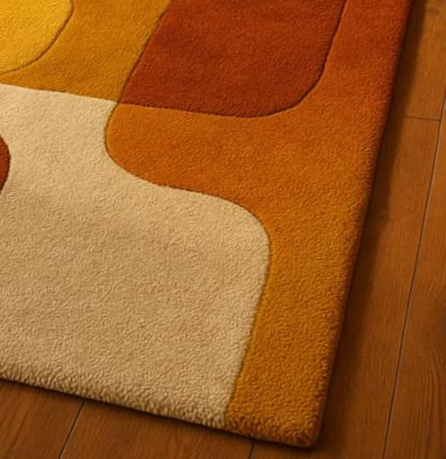 Mid Century Modern Wool Rug Geometric Area Rug Burnt Orange Mustard Yellow