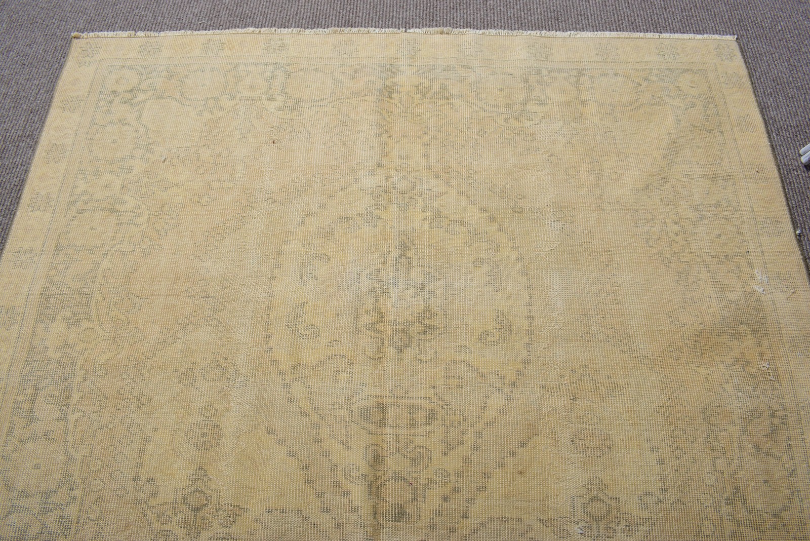 Turkish Rug, 5,2×8,4 ft Large Rug, Yellow Gray Wool Rug