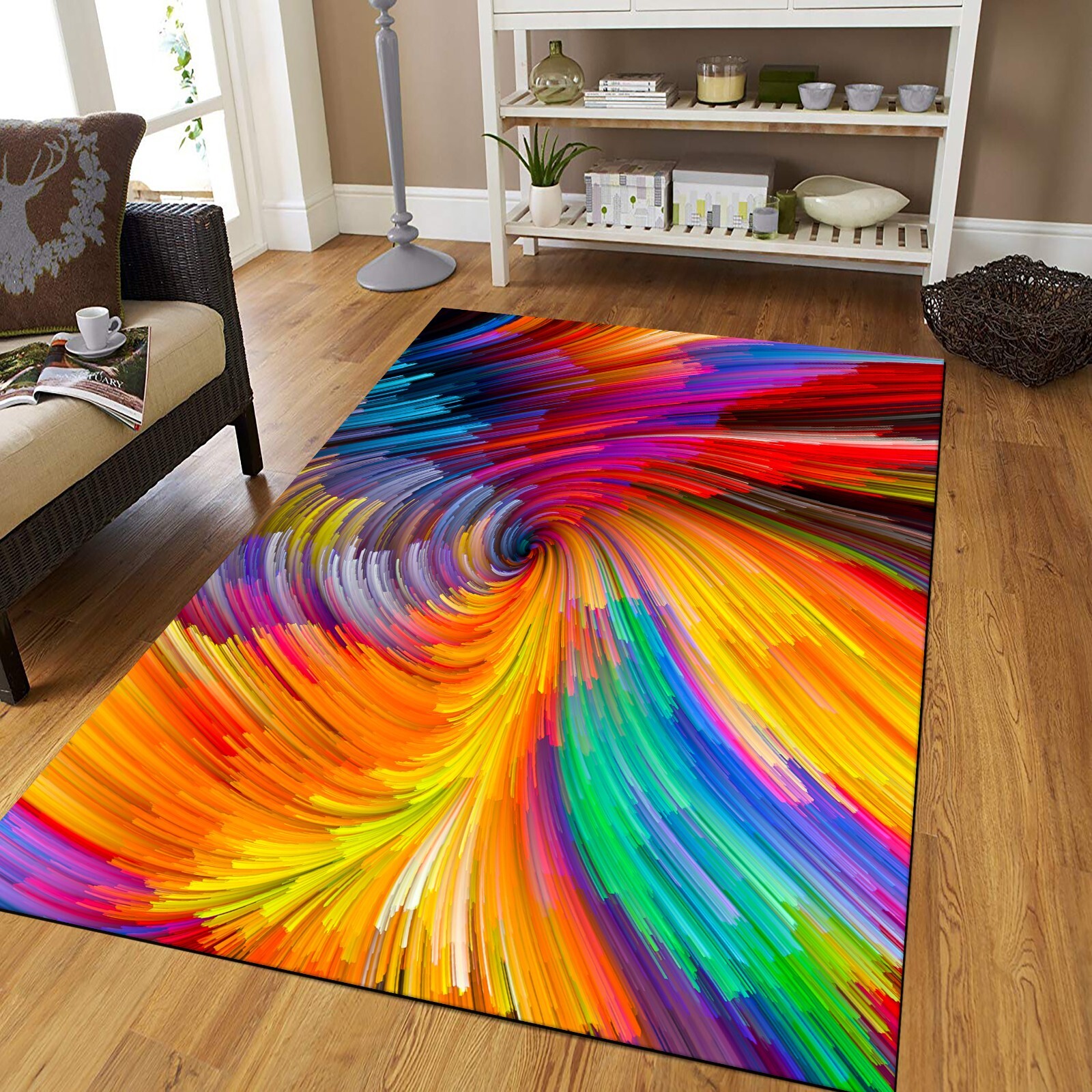 Colorful Rug, Abstract Watercolor Carpet, Rainbow Mat, Non Slip High Quality Rug