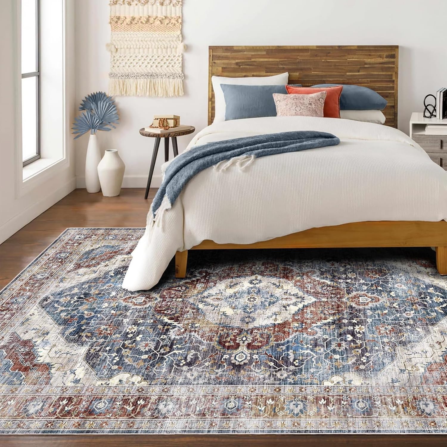 Oriental Floral 5×7 Rug – Kid & Pet Friendly, Non-Slip Carpet for High Traffic