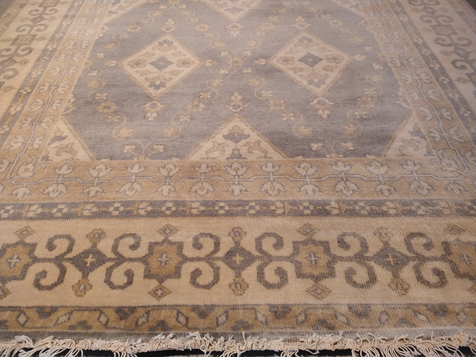 6′ x 9′ Hand-knotted Chobi Rug Light Gray Blue Geometric Oushak #F-5651