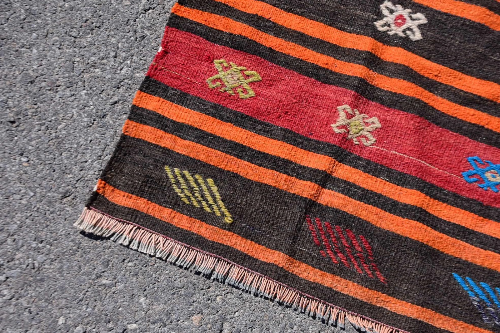 Turkish Vintage Rug, 5,1×9,6 ft Large Rug, Red Kilim Bordered Rug