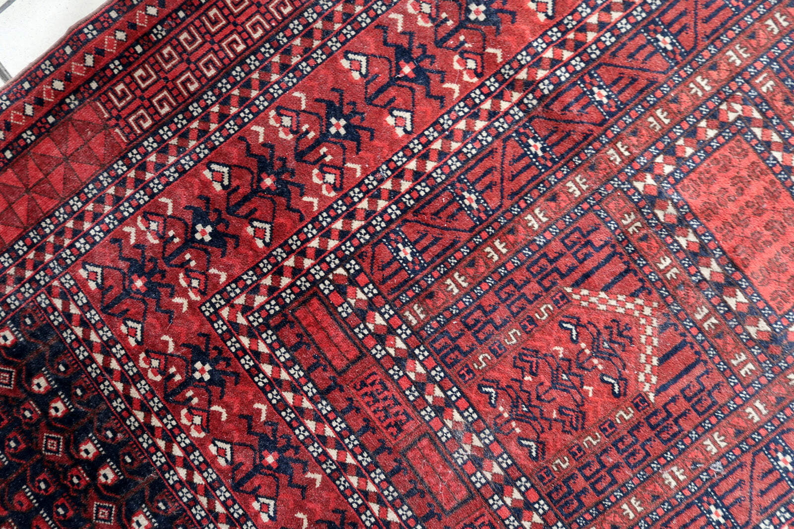 Handmade vintage Turkmen Hachli rug 4.6′ x 7.2′ (142cm x 221cm) 1960s – 1C1055