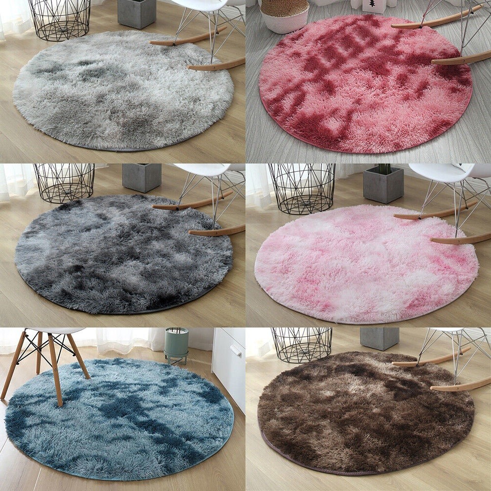 Round Rug 4ft Faux Fur Mat Fluffy Washable for Bedroom Teen Room Dorm Cute Decor