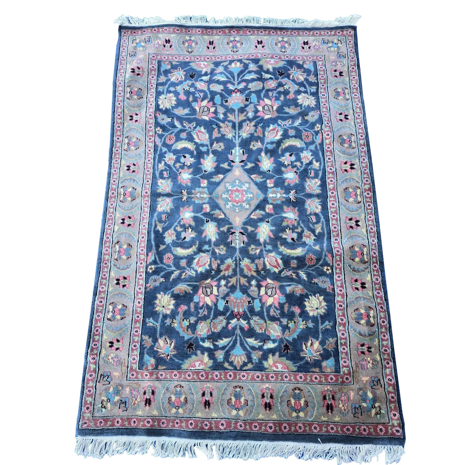 Area Rug Grey Floral Medallion Wool Silk Hand Knotted Indoor Carpet (6.3 x 4)’