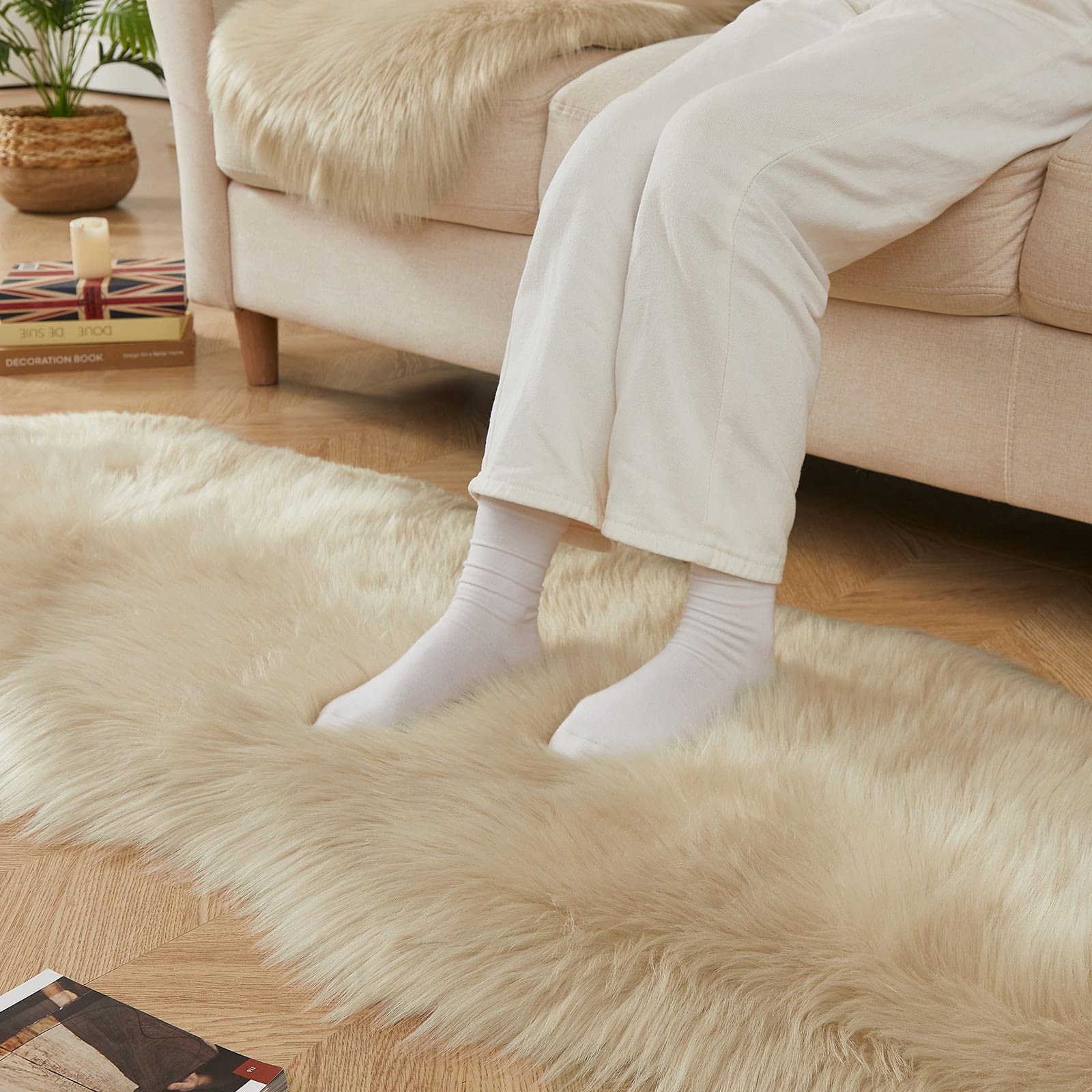 Faux Sheepskin Rug, Beige Ultra Soft Fluffy Shag Area Rug, 2 x 6 ft Faux Fur …