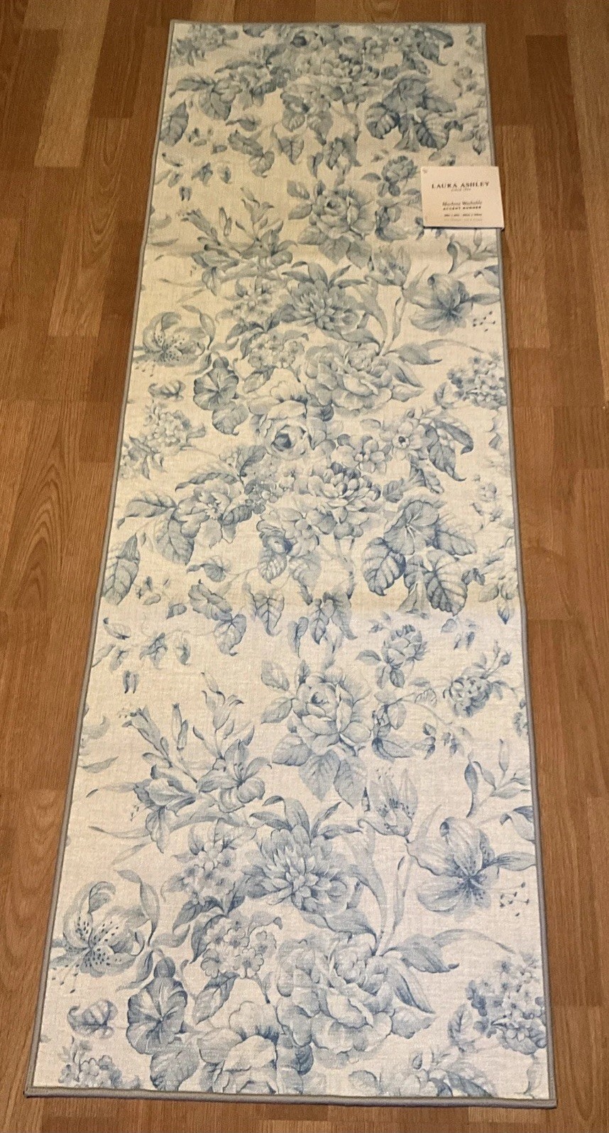 Laura Ashley Accent Runner Rug Chenille Floral Washable – Toile Blue – 20 x 60”