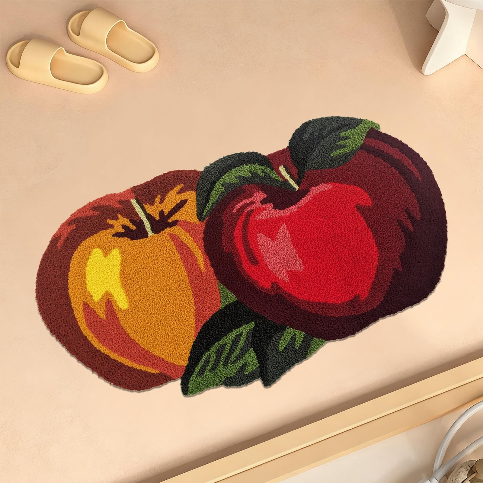 Abreeze Apple Fruit Rug 17.7 X 31.5 Hand-Embroidered Red And Yellow Apple Rug