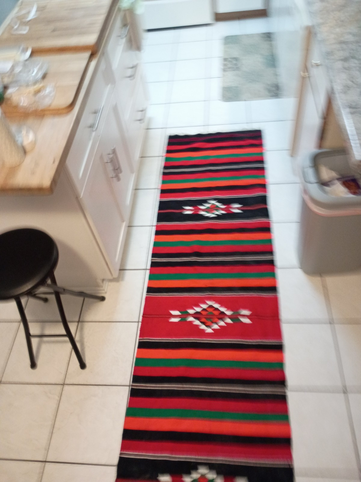 Red Black Green White Striped Area Rug Runner 2×10 ft Flat Rectangle Kitchen