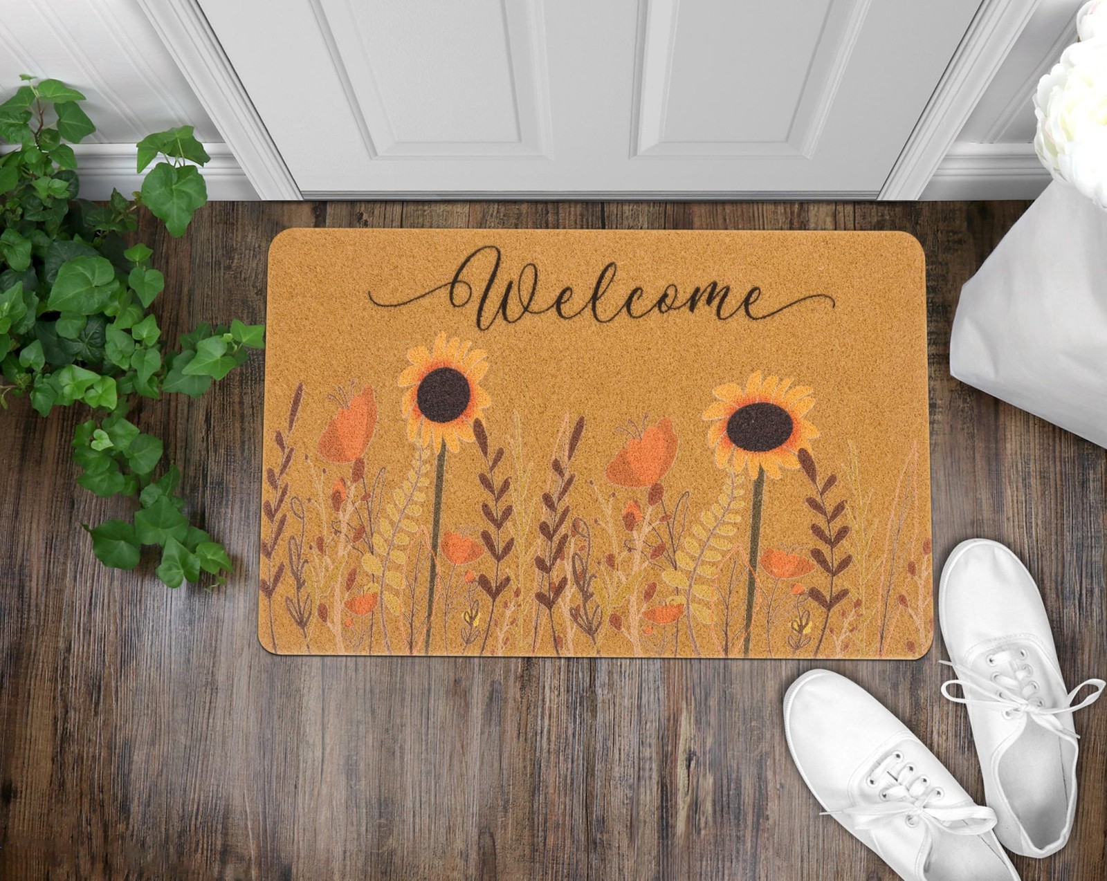 Fall-Sunflower-Doormat-Welcome-Door-Mat – Flower Indooor-Outdoor-Coir-Door-Ma…