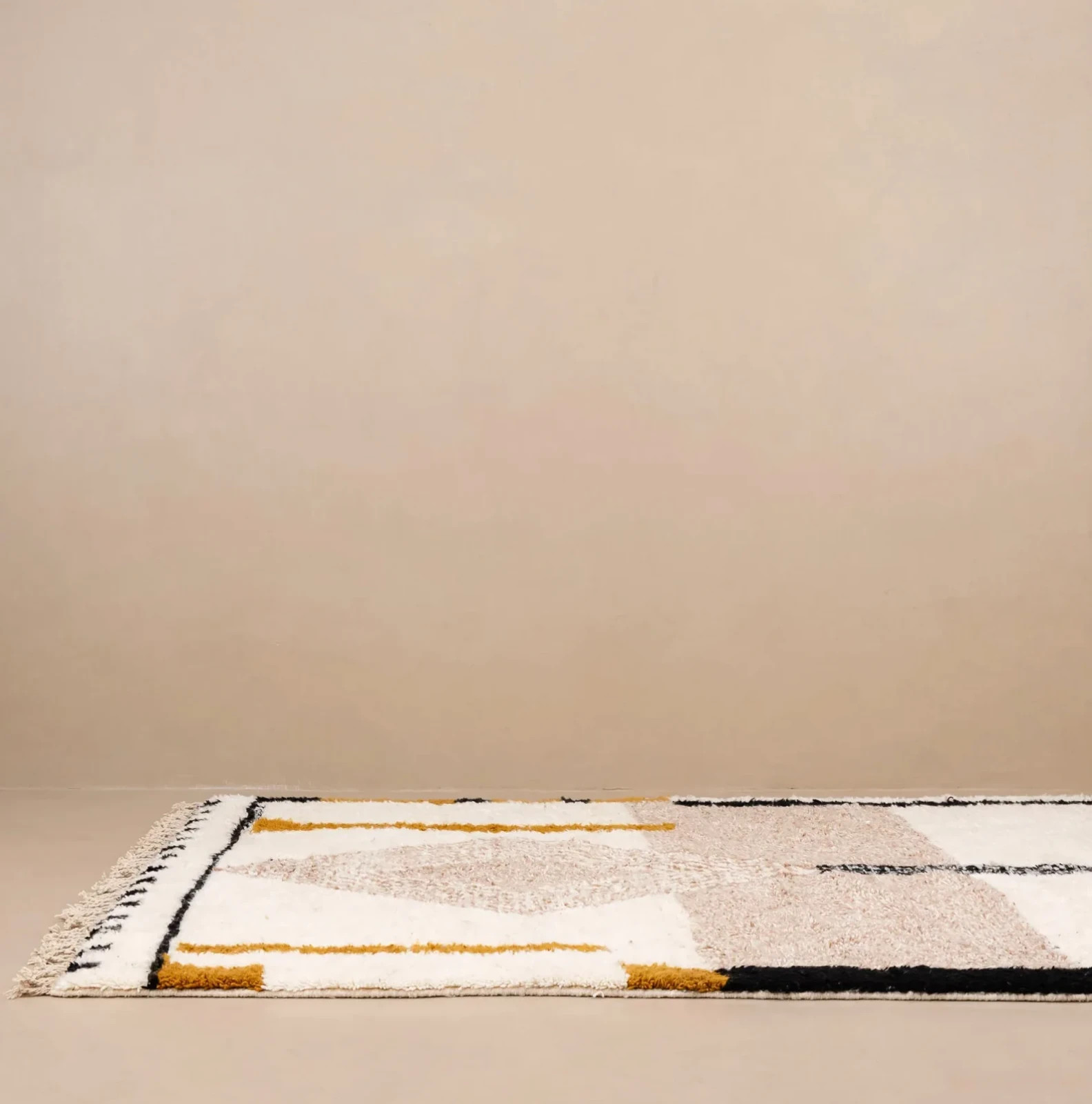 Rug for living room, Handmade Moroccan Wool Rug, Ivory and Brown Berber Carpet