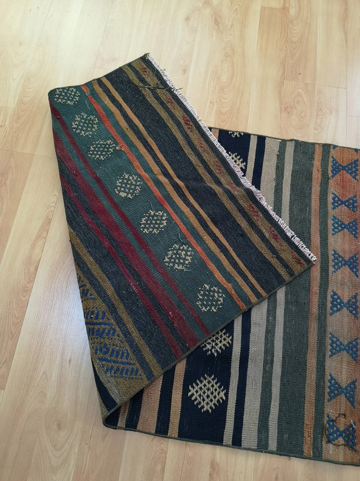 Blue Handmade Kilim Runner Rug, Vintage Turkish Ethnic Rug (2.6 x 10.9 ft)
