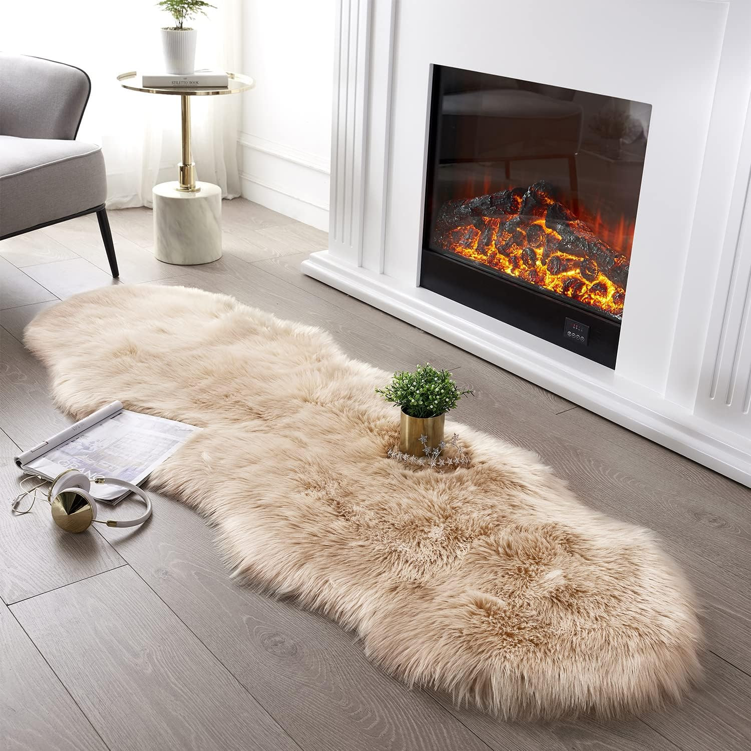 Ultra Soft Fluffy Rug Beige Faux Sheepskin Fur Area Rug Shaggy Couch