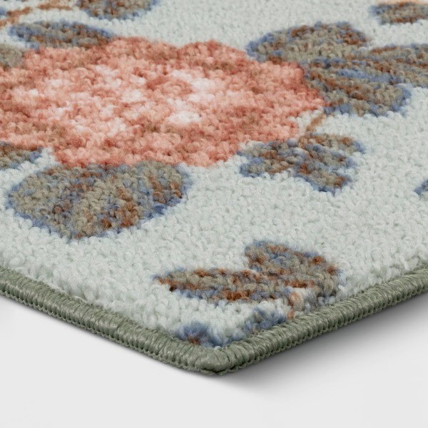 2'x3' Floral High Low Loop Accent Rug Green: Washable Entryway Throw