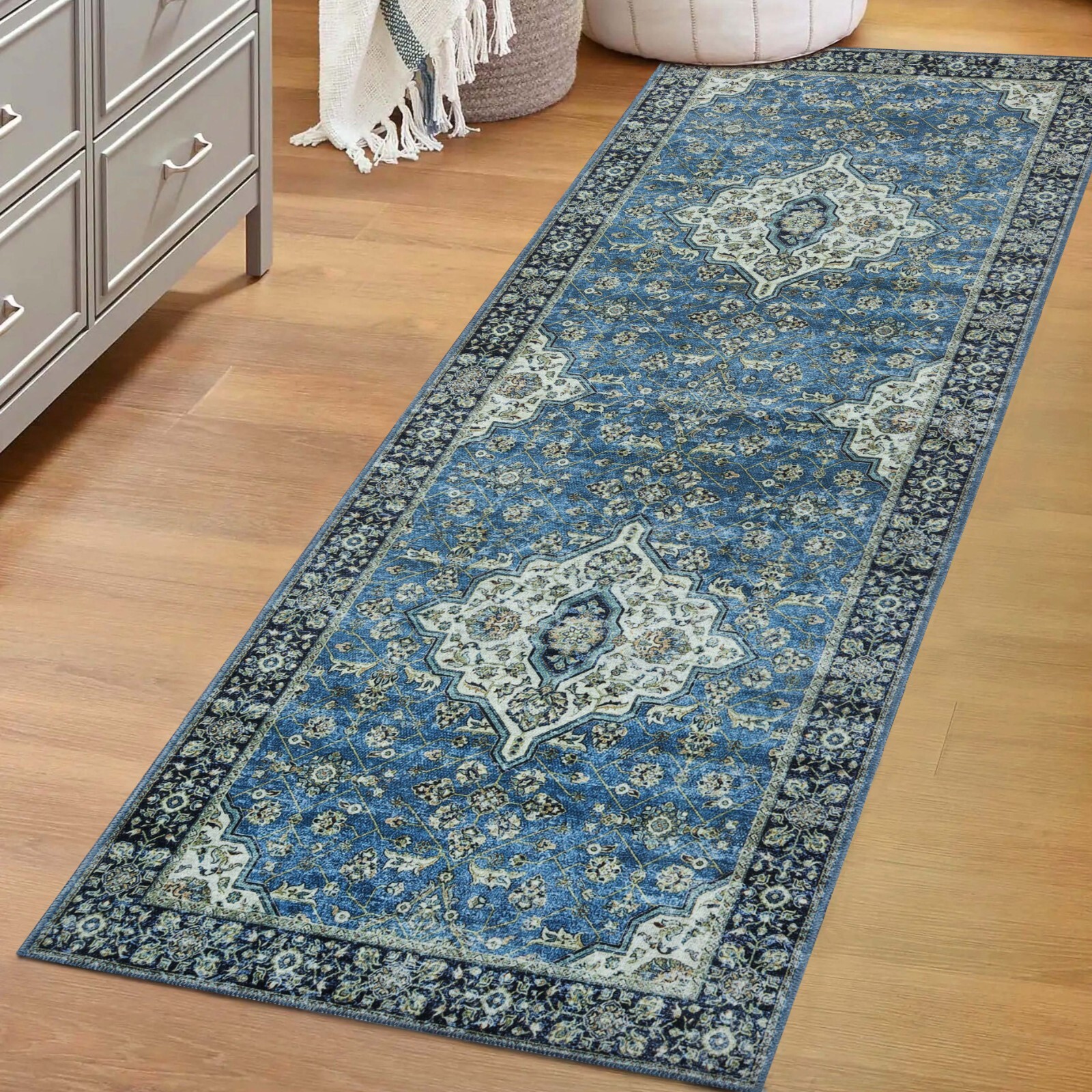 Jay Damask Medallion Geometric Durable Runner ‎Stain Resistant Indoor Area Rug
