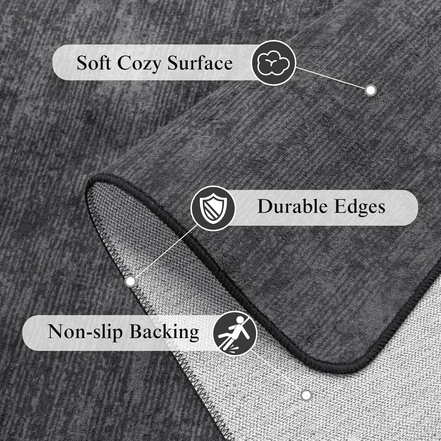 Black 6×9 Washable Boho Area Rug – Stain Resistant, Non-Slip, Ultra-Thin
