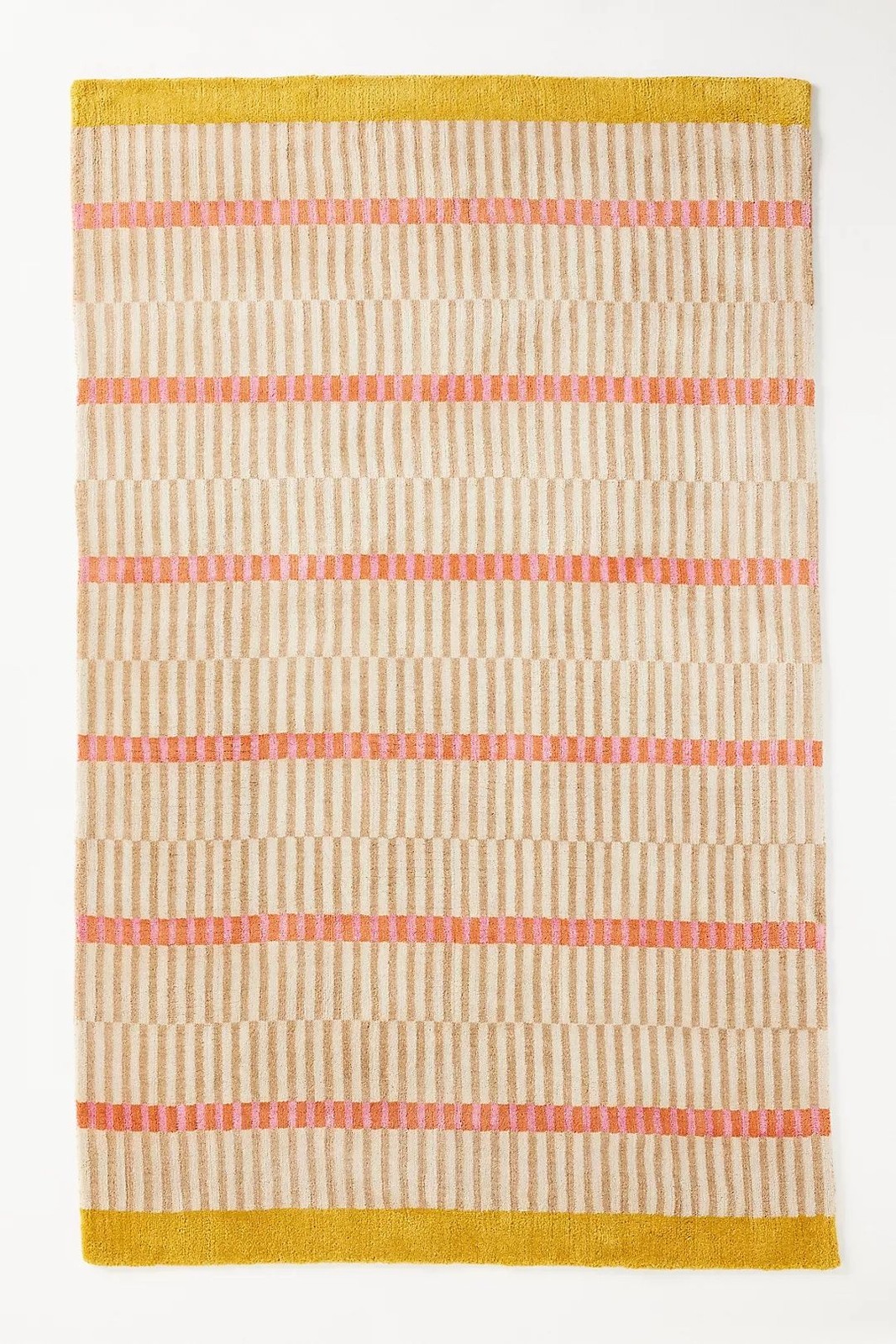 Hand-Loomed Wool and Jute Blend Geometric Striped Woollen – Hand Tufted Wool Rug