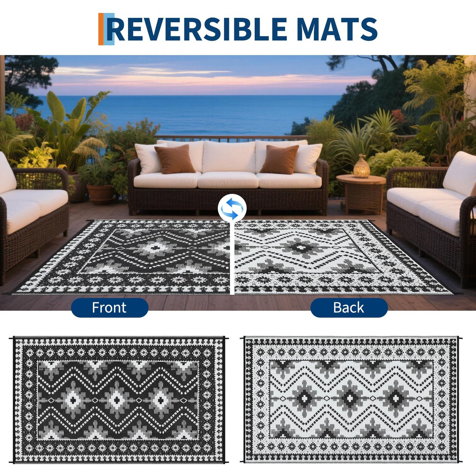 Outdoor Carpet RV Rug Waterproof 8×10/ 9×12/ 9×18 FT Patio Rug for Camp,Picnics