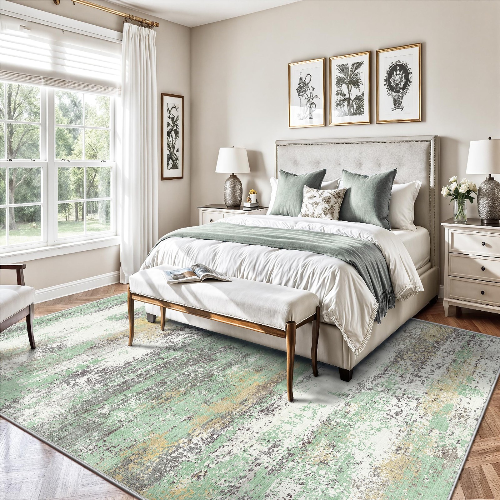 Yarooge 6×9 Light Green/Cream Rug Abstract Soft