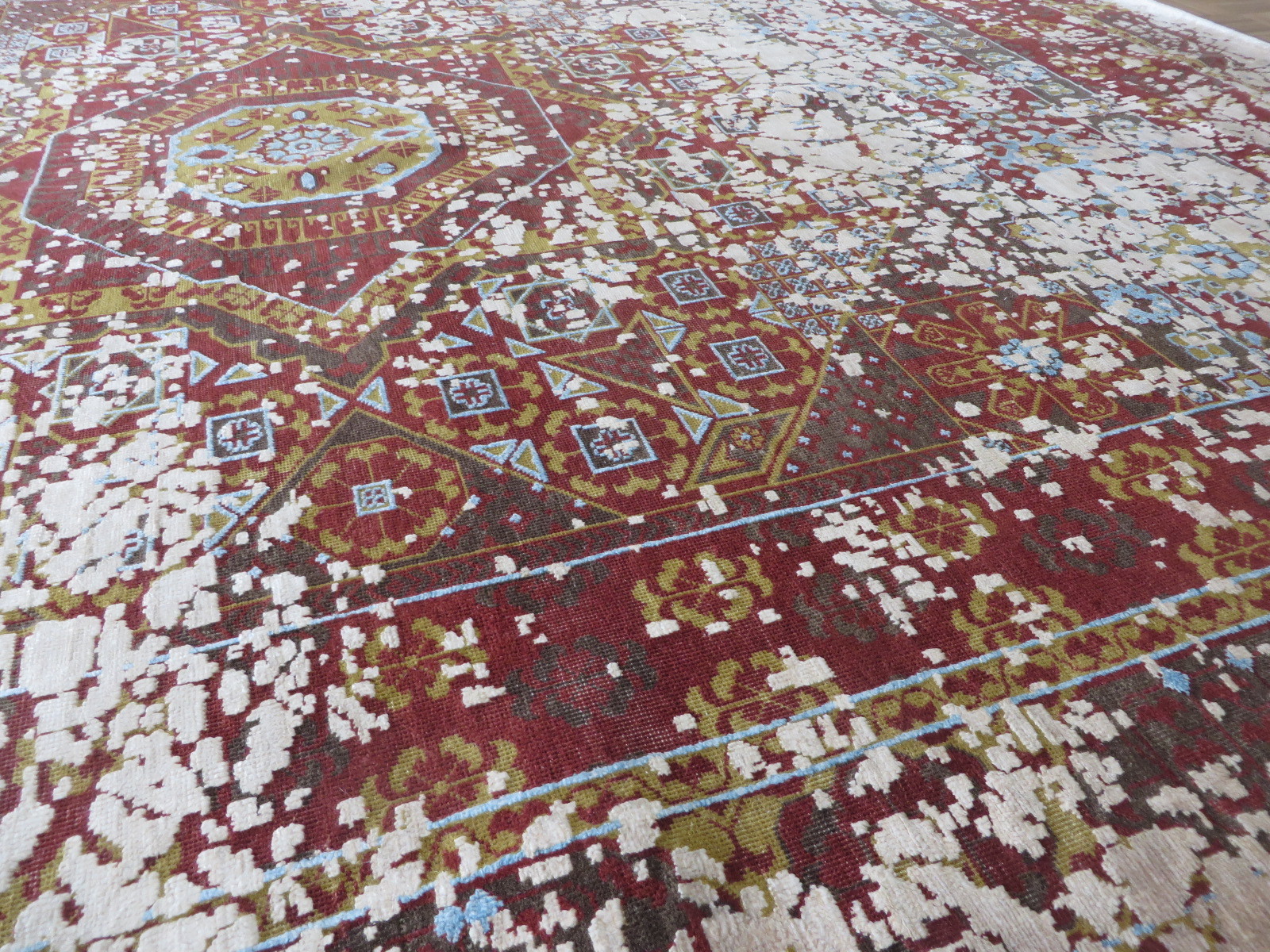 8’10 X 11’11 Hand Knotted Broken Heriz Modern Oriental Rug With Silk G5952