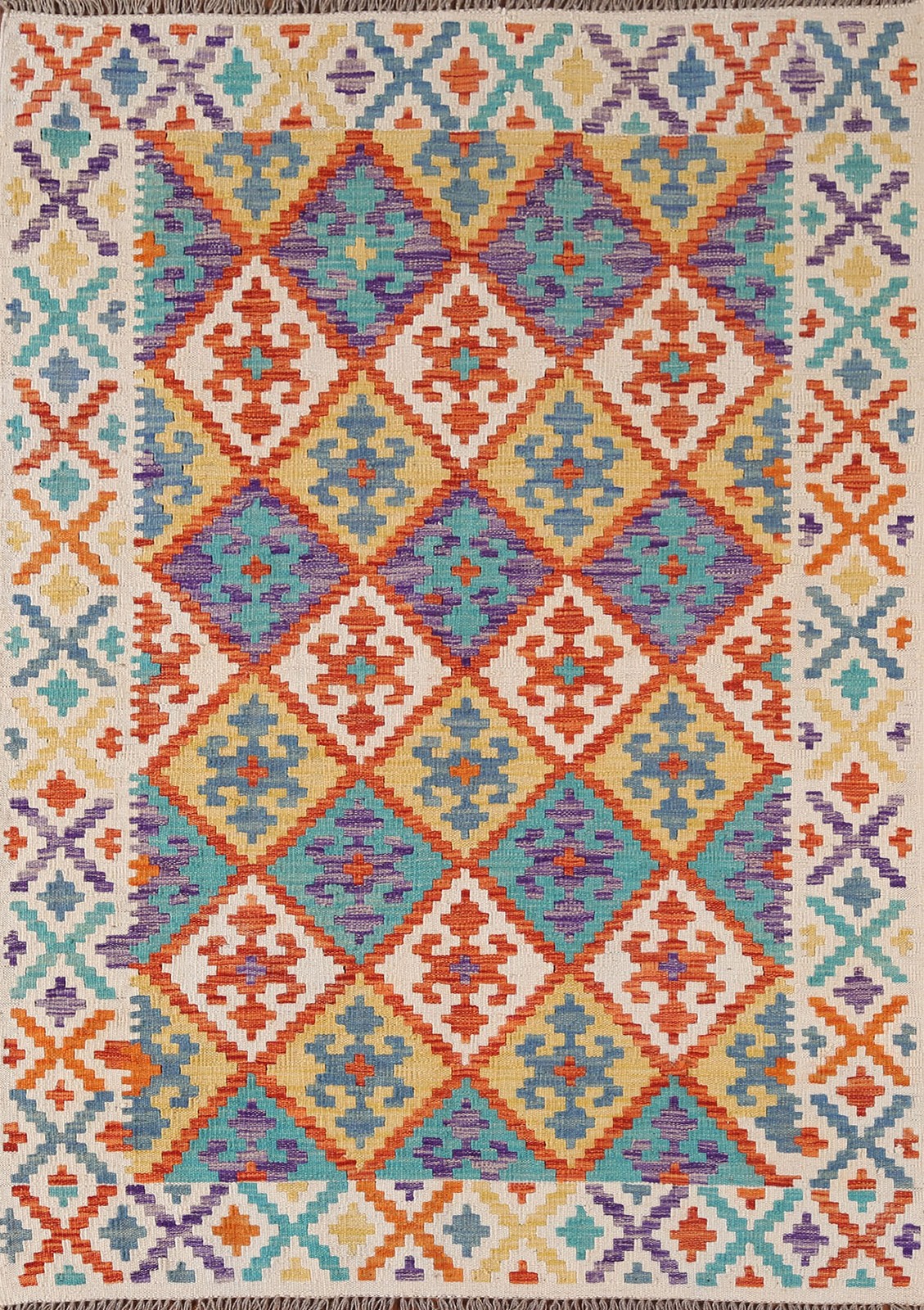 Kilim Reversible Wool Rug 4×6 Southwestern Flat-weave Oriental Geometric Carpet