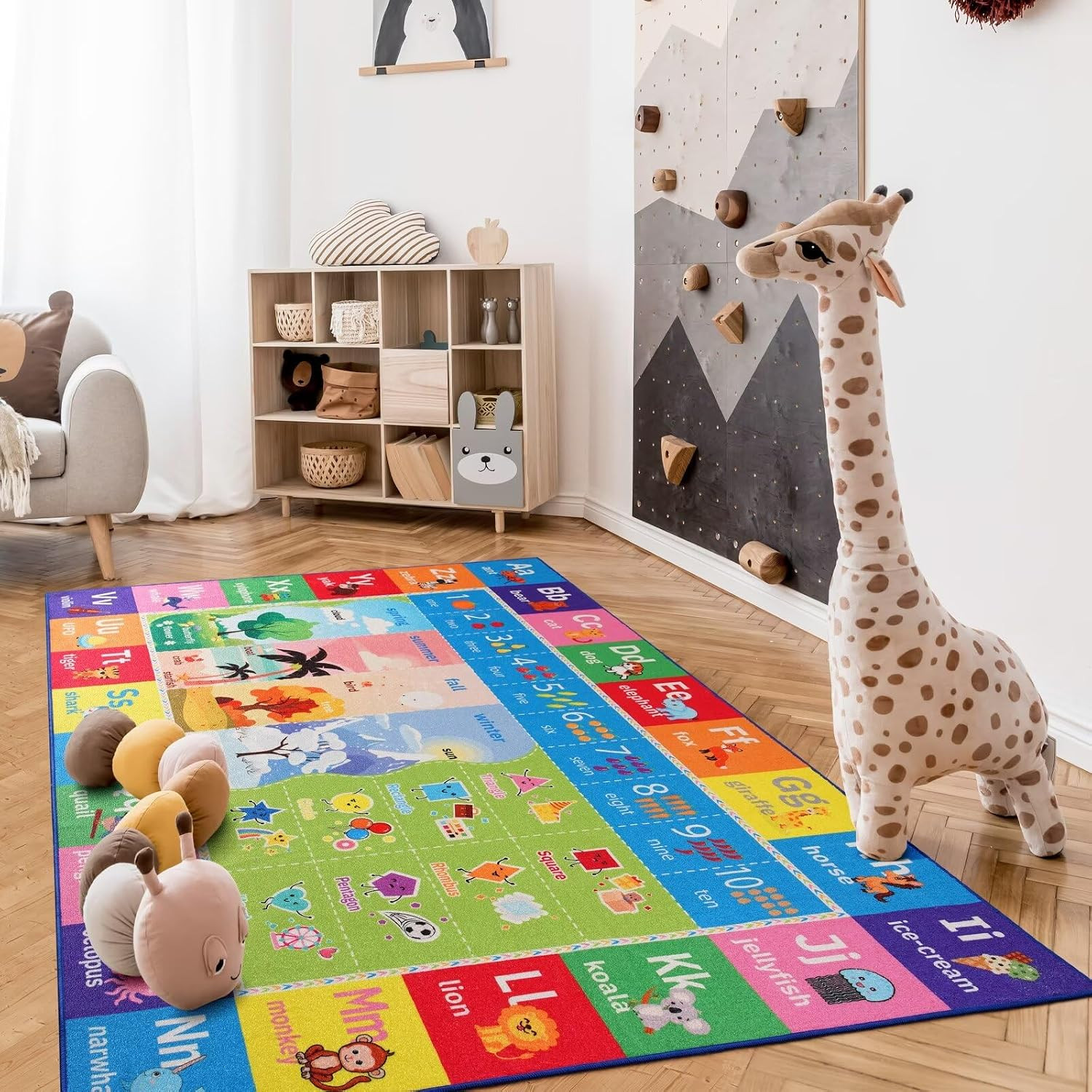 ABC Kids Rug for Playroom, 3X5 Washable Classroom Area Rugs, Educational Play Ma