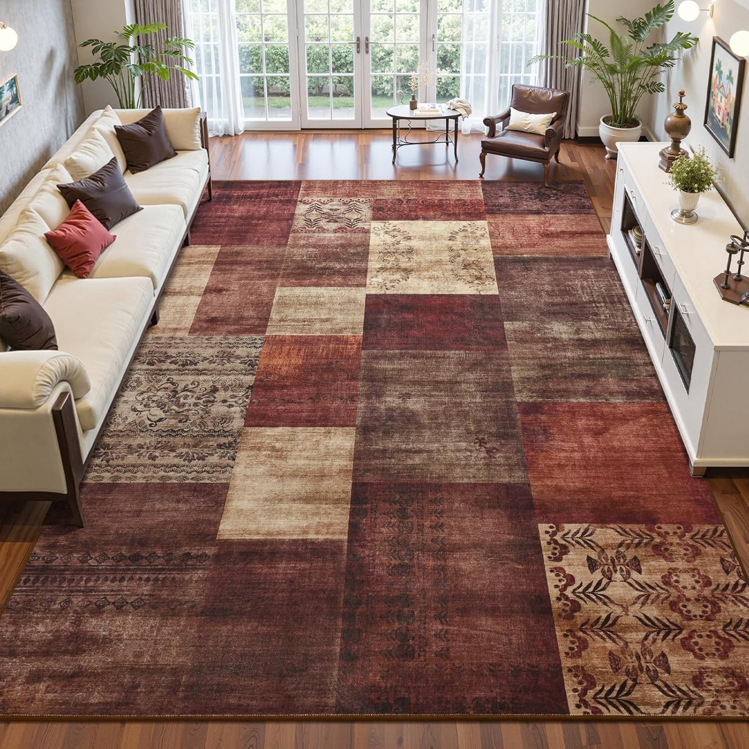 Carpetas Alfombras Para Sala De Casa Habitacion Moderna Rojo Beige 4” x 6”
