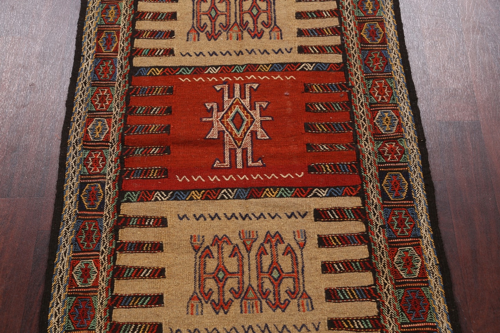 Geometric Sumak Kilim Traditional Area Rug Hand-Woven Wool Oriental 3’x6′ Carpet