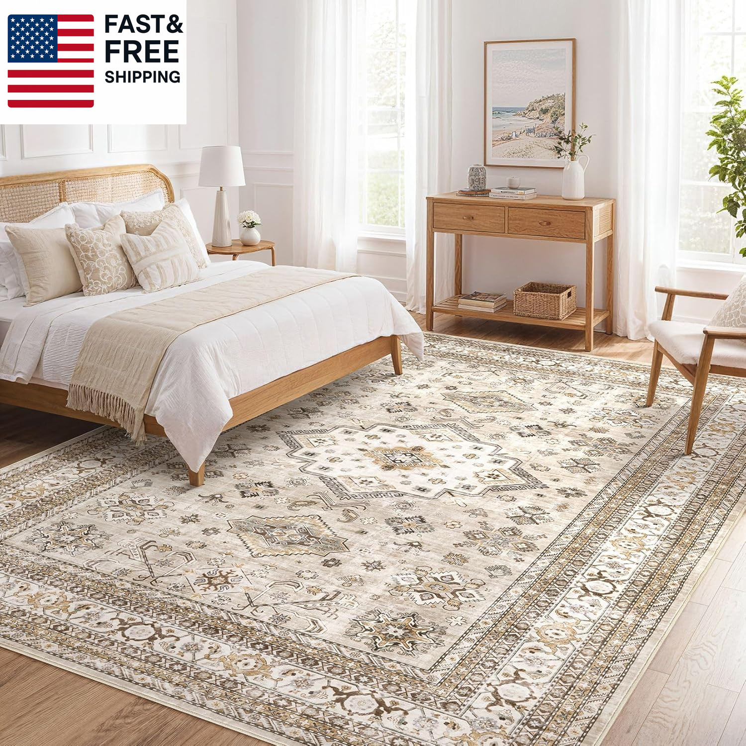 Vintage Living Room Area Rug 9X12 – Large Soft Washable Oriental Traditional Di