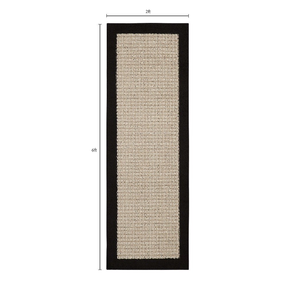 Indoor Runner Rug for Hallway 2×6 Feet Black Border Farmhouse Faux Sisal Olefin