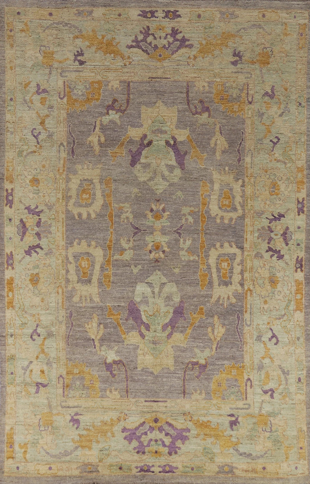 Lavender Purple Oushak Rug Hand Knotted Turkish Wool Area Rug Vintage Gold